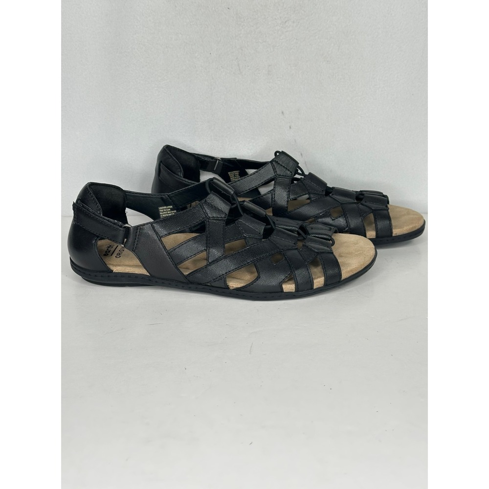 Earth Origins Belle Bridget Black Leather Gladiator Sandals Womens 9.5 M